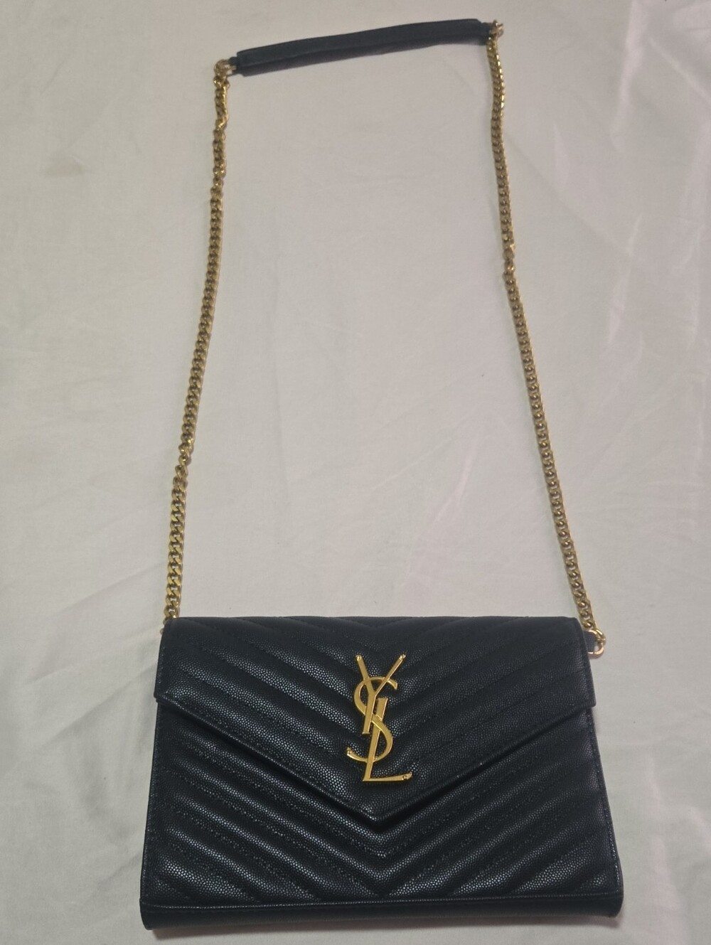 Saint Laurent Black Chevron Quilted Shoulder Bag with Gold YSL Hardware